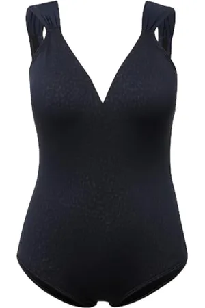 Ulla Popken Costume da Bagno Leo Jacquard, Coppe morbide, Schiena Profonda Intero, , 48 Donna