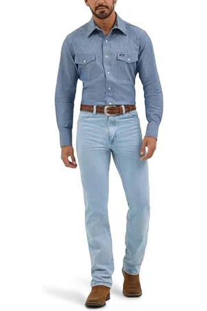 Wrangler Camicia Performance da Uomo a Maniche Lunghe, con Bottoni Automatici, Blu Chambray., L