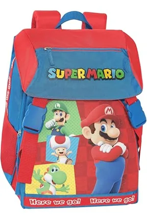 FRANCO COSIMO PANINI SUPER MARIO - Zaino Scuola Ufficiale Super Mario, Zaino Estensibile, 2 Ampi Vani, Tasche Frontali con Zip, Tasche Laterali in Rete, Spallacci Regolabili Imbottiti, 29 x 41H x 13,5+9 cm