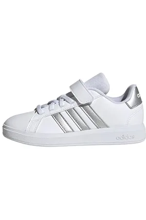 adidas Grand Court 2.0 Shoes Children, Scarpe da Tennis Unisex-Adulto, Cloud White/Matte Silver/Cloud White, 32 EU