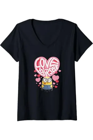 Minions Donna Valentines Day Love Yourself Heart Collage Maglietta con Collo a V