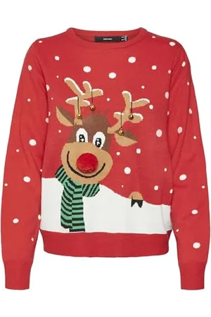 VERO MODA Vmsnowy Deer LS O-Neck Xmas Maglione Lavorato a Maglia, , M Donna