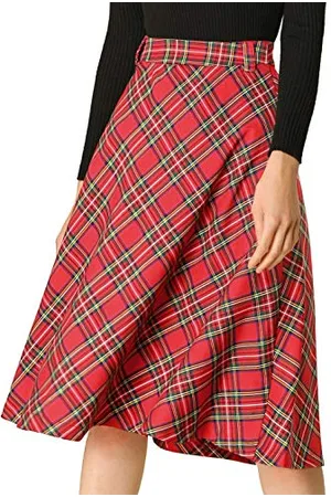 Allegra K Gonna Longuette Vintage con Cintura a Trapezio Scozzese a Vita Alta da Donna, , L