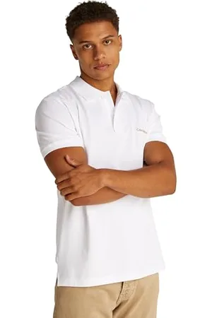 Calvin Klein Uomo Maglietta Polo Maniche Corte Monologo Regular Fit, Bianco (Bright ), L