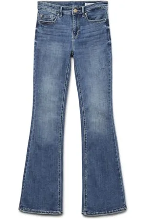 VERO MODA Jeans Flared Fit, Chiusura con Bottone e Zip e Tasche Posteriori, Coin Pocket. Tasche frontalie Vita Media. Lavaggio Stonewash per Un Effetto Sbiadito e Usato. M/30 M 30