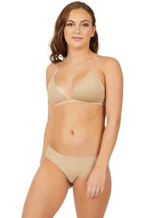 Capezio Reggiseno con Scollo Profondo e Retro Trasparente Sportivo, Beige, M Donna