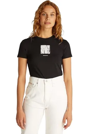 Calvin Klein Donna T-Shirt Maniche Corte Front Photo Graphic Baby Tee con Scollo Rotondo, Nero (Ck ), L