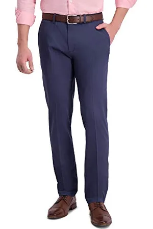 HAGGAR Pantaloni Casual espandibili con Pieghe Classiche Color Cachi Senza Ferro, , W30 / L30 Uomo