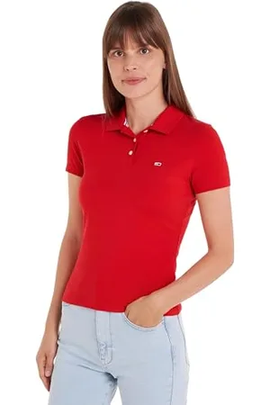 Tommy Hilfiger Maglietta Polo Maniche Corte Donna Tjw Slim Essential Polo Ss Slim Fit, (Deep Crimson), XL
