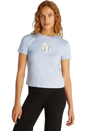 Calvin Klein Donna T-Shirt Maniche Corte Front Photo Graphic Baby Tee con Scollo Rotondo, Blu (Niagara Mist), S