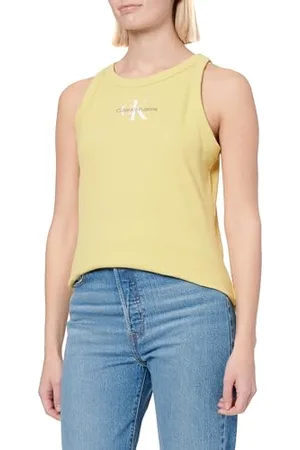 Calvin Klein MONOLOGO Rib Tank Top J20J225301 Canotta, (Muted Lime), S Donna