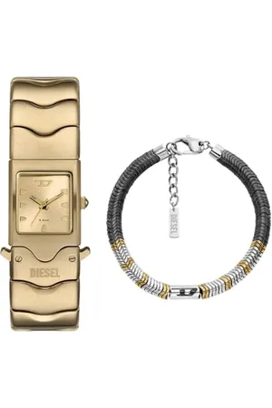Diesel Uomo Orologio Closer in Acciaio Inossidabile Oro e Bracciale D Logo Argento con Pietre Semi-Preziose, Set