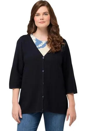 Ulla Popken Short Feminin Cardigan with Button Panel Maglione, , 52-54 Donna