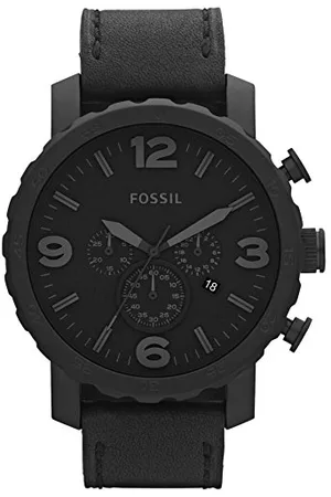 Fossil Orologio Nate da uomo, movimento cronografo al quarzo, cassa 50 mm in acciaio inossidabile con cinturino in vera pelle, JR1354