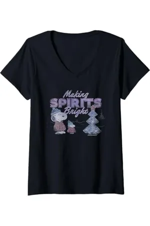 Peanuts Donna Regali di Natale Snoopy Woodstock Making Spirits Bright Vintage Maglietta con Collo a V