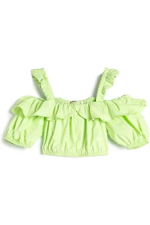 Koton Crop Blouse Short Puff Sleeve Ruffled Pleated Cotton, Camicetta