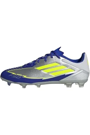 adidas F50 League Football Boots FG/MG, Scarpe da Calcio Unisex-Adulto, Silver Metallic/Solar Yellow/Lucid Blue, 44 2/3 EU