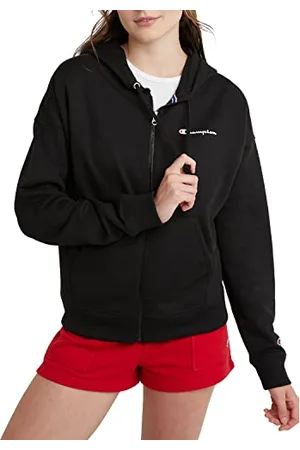 Champion Felpa con Cappuccio Powerblend con Zip Intera da Donna, Scritta sul Petto Sinistro, , S