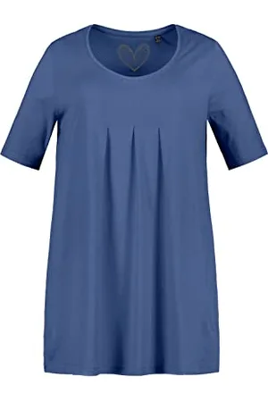 Ulla Popken Maglietta, Pieghe Decorative, Linea A, Girocollo, Mezza Manica, Modal 796473 T-Shirt, , 52/54 IT Donna