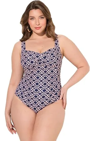 Ulla Popken Badeanzug, Drapiert, Softcups, Recycelt Costume Intero, , 48 Donna