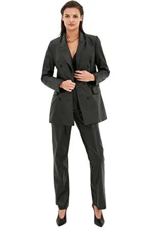 Trendyol Pocket Detailed Artificial Leather Blazer Jacket, Black, , 42 Donna