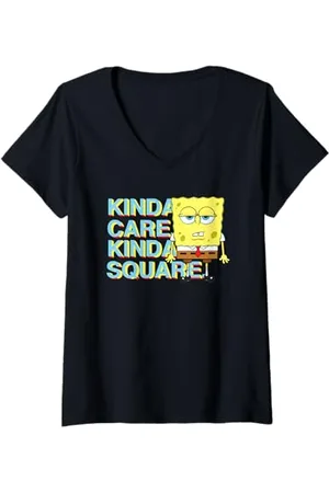 Spongebob Donna Sponge Bob - Kinda Care Kinda Square Maglietta con Collo a V