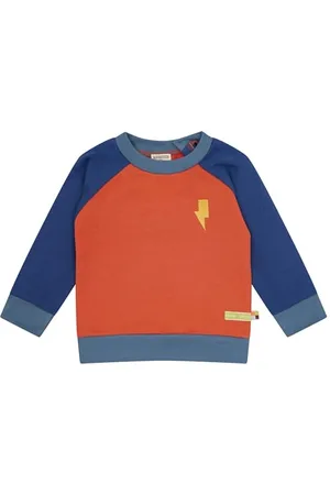 loud + proud Colorblock, GOTS-Zertifiziert Maglia di Tuta, Cannella/Blu Oltremare, 110-116 Unisex-Bambini