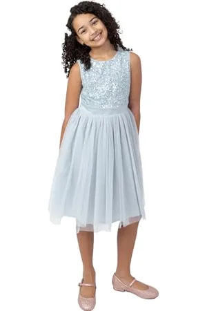 Maya Deluxe Midi Dress for Girls Sequins Embellished Party Tutu Bridesmaids Wedding with Belt Bow Vestito, , 5-6 Anni Bambina
