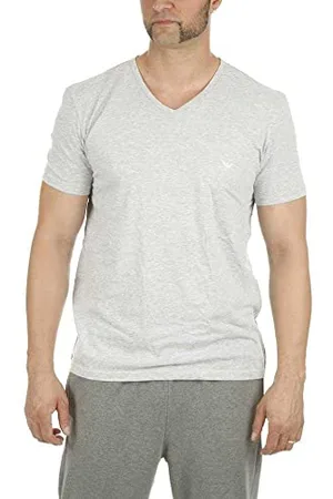 Emporio Armani Uomo 2-Pack V Neck T-shirt Pure Cotton Maglietta, (Marine/Melange Grey), M
