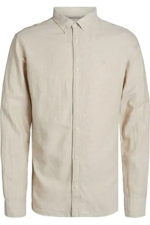 JACK & JONES Jprccmaze-Maglietta in Lino, con Bottoni, L/S Camicia a Maniche Lunghe, , S Uomo