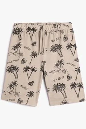 Koton Shorts Printed Drawstring Waffle Textured Cotton, Pantaloncini Ragazzi, BEİGE Design(0D6)
