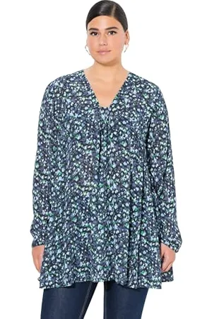 Ulla Popken Bluse, Alloverdruck, A-Linie, Carree-Ausschnitt, Langarm Camicette, , 64 IT/66 IT Donna