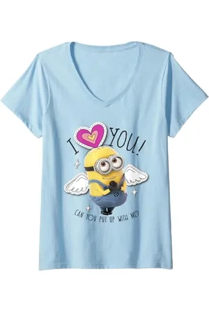 Minions Donna Minions I Love You Angel Wings Maglietta con Collo a V