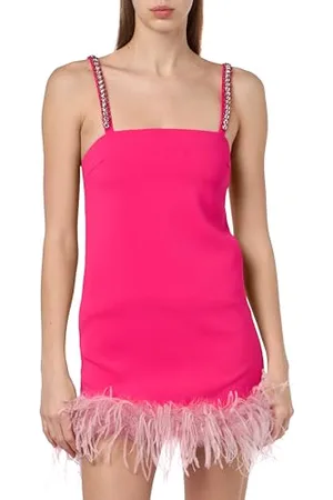 Pinko Trebbiano Abito Crepe Stretch con Piume, Vestito da Festa Donna, N17_Pink , 38