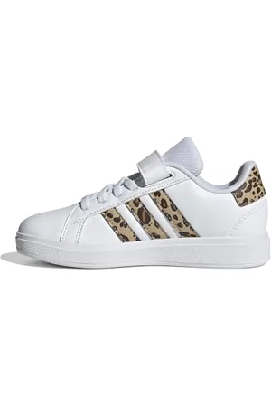 adidas Grand Court 2.0 Shoes Children, Scarpe da Tennis, Cloud White/Magic Beige/Matte Gold, 28 EU