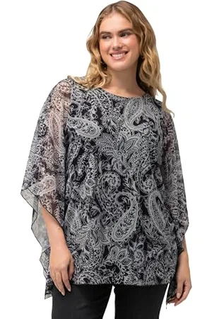 Ulla Popken Blusa, Coperta in Rete, Scollo a V Camicia da Donna, , 56/58 IT