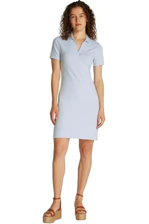 Tommy Hilfiger Donna Abito a Polo Slim Fit V-Neck Corto, Blu (Breezy ), M