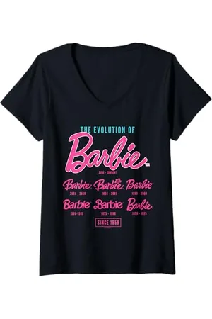 Barbie Donna - Evoluzione Logo Dal 1969 Maglietta con Collo a V