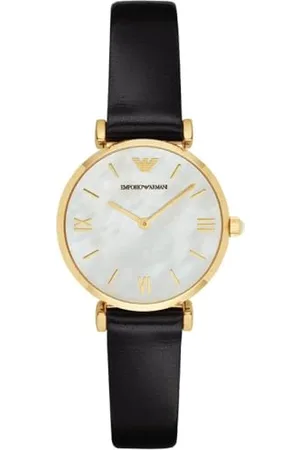 Emporio Armani Orologio Donna, movimento a due lancette, cassa in acciaio inossidabile oro 32 mm con cinturino in pelle, AR1910