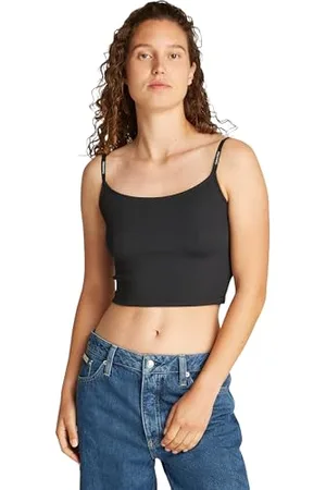 Calvin Klein Donna Canotta Elastic Strappy Top con Spalline con Logo, Nero (Ck ), XS