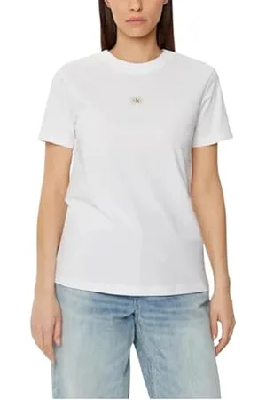 Calvin Klein Donna T-shirt Maniche Corte Woven Label Jersey Tee Regular Fit, Bianco , XXS