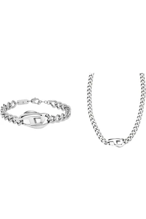 Diesel Uomo Set Bracciale e collana in acciaio inossidabile color argento, Set