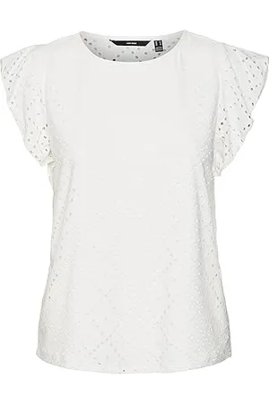 VERO MODA Maglia Camicia con Motivo a Buchi e Maniche a Farfalla Corte, Colore: , Taglia:M