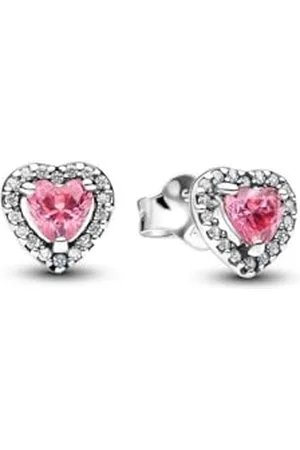PANDORA Timeless 298427C02 - Orecchini a perno a forma di cuore rosa in argento sterling con zirconi, 3,5x6,8x7 mm, Argento sterling, Zirconia cubica