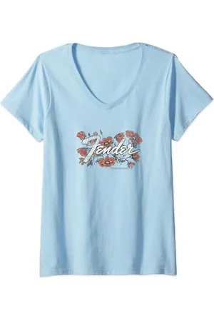 Fender Flowers Logo Maglietta con Collo a V