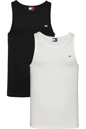 Tommy Hilfiger Uomo Canotte Confezione da 2 Rib con Scollo Rotondo, Bianco (Ecru/Black), 4XL