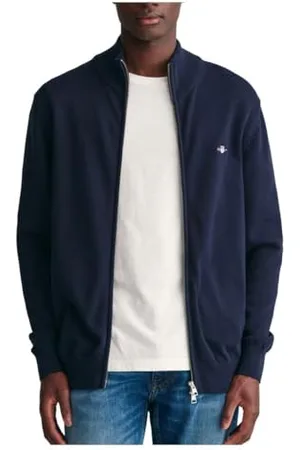 GANT CASUAL COTTON ZIP CARDIGAN, Maglione cardigan Uomo, ( EVENING BLUE ), XL