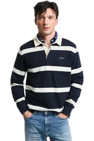 GANT Yarn Dyed Striped Heavy Rugger Polo, Blu-Evening Blue, L Uomo
