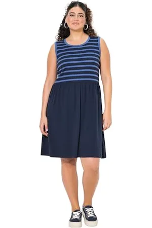 Ulla Popken Jerseykleid mit Gestreiftem Abito in Jersey con Top a Righe, , 60-62 Donna