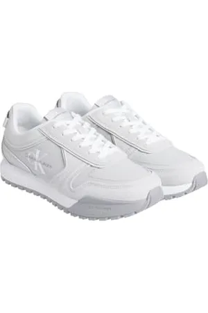 Calvin Klein Uomo Sneakers da Runner Toothy Irregular Lines in Pelle Scamosciata, Grigio (Oyster Mushroom), 45